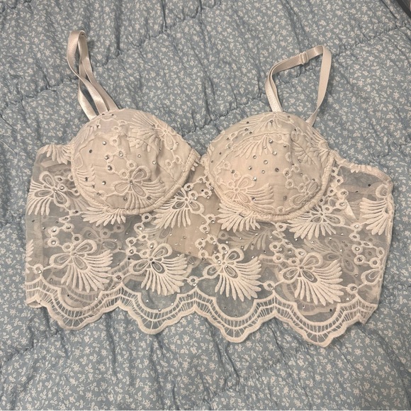Windsor Size Small Women’s White Lace Rhinestone Embellished Bustier Bra Top - Picture 1 of 6